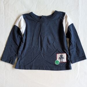 joe fresh robot patch long sleeve shirt navy blue cotton 6-12 months baby boy